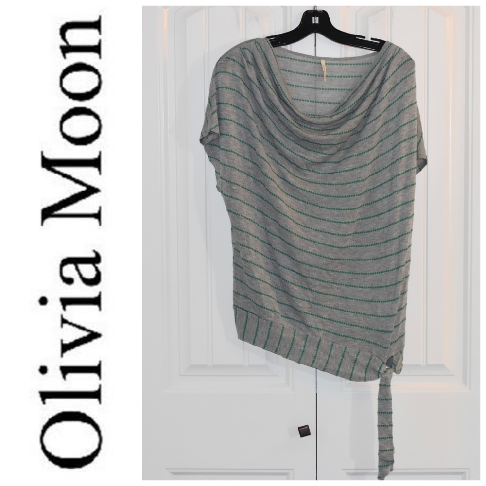 Olivia Moon Grey Green Strip Top Size L